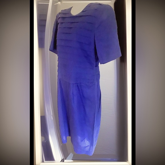 💙KATHIE LEE💙LINEN TIERED PLEAT DROP WAIST SHORT SLEEVE SHEATH VTG DRESS EUC❣️ - Picture 2 of 9